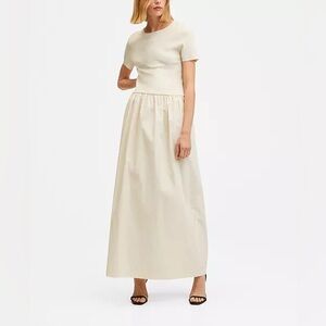 Brand New MANGO Women's Contrast-Bodice Party Dress cream size S